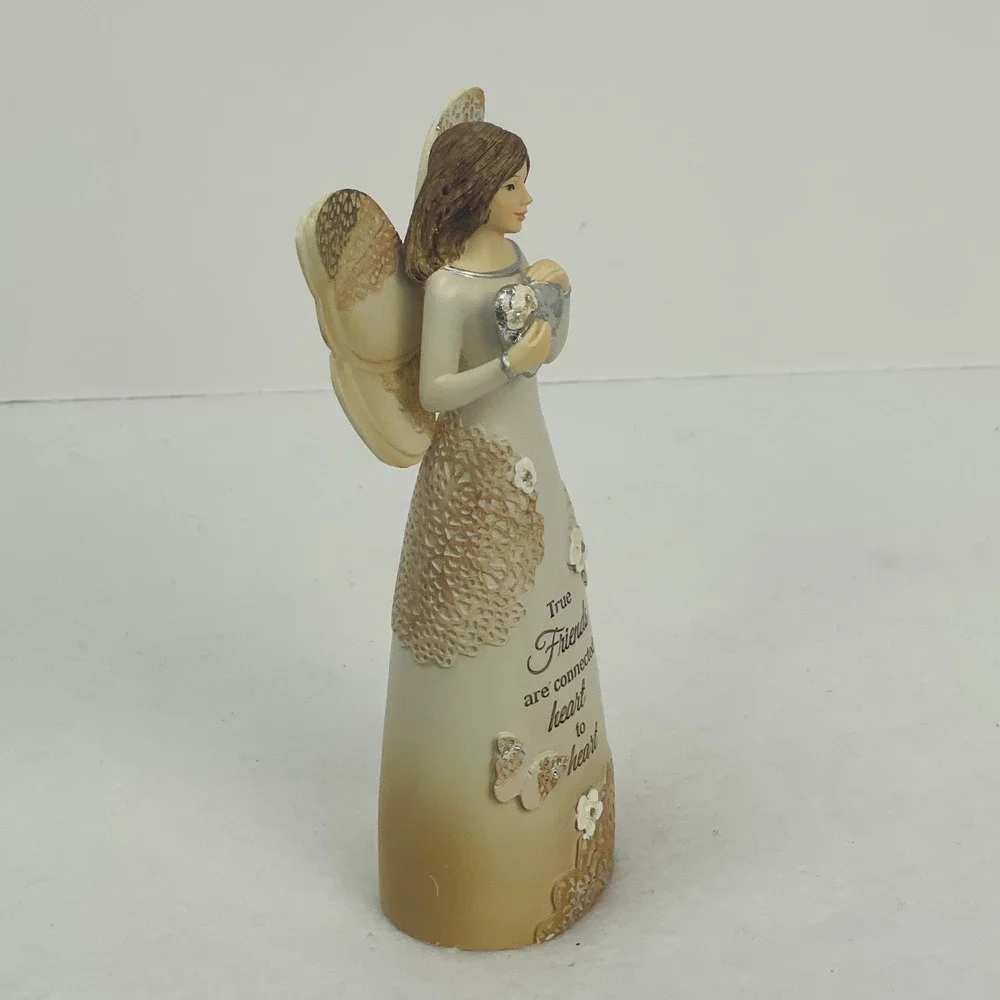 True Friends Are Connected Heart To Heart Angel Figurine Butterfly Lace Detail
